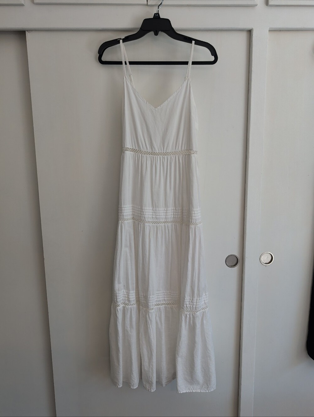 H&M Cotton White Spaghetti Strap Tiered Maxi Dress